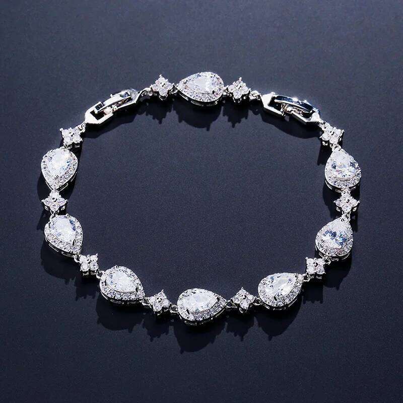 ZAKOL Classic Geometric Water Drop CZ Bracelet for Women Bridal Gorgeous Buling Zircon Party Wedding Jewelry Z260313