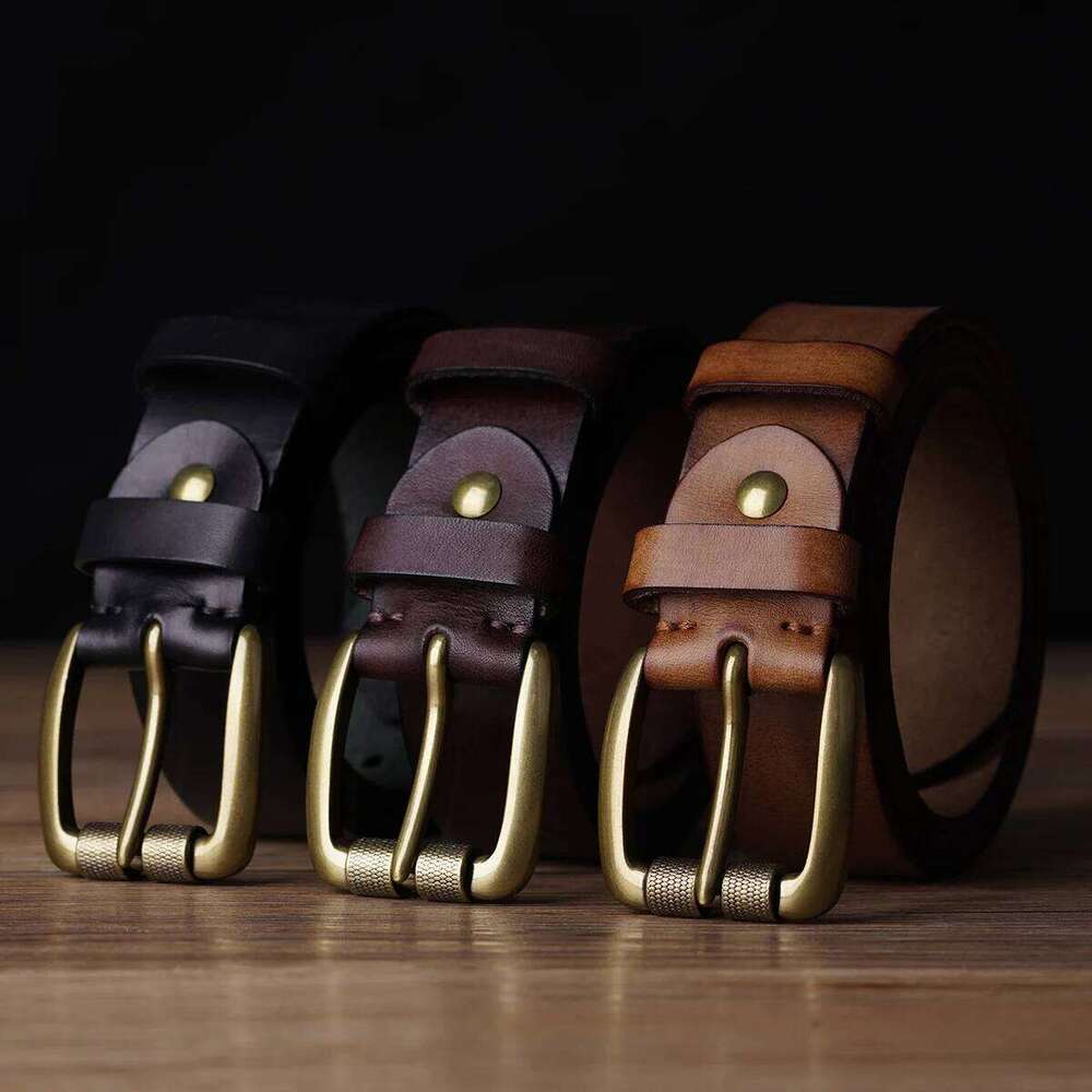 BISON DENIM Retro Cowskin Leather Men's Belt High Quality Pin Buckle Cowboy Belts Perfect Gift for Father's Valentine's Day Z260226