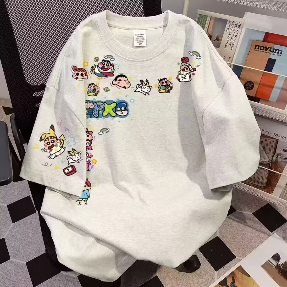 Americanstyle Fun Cartoon Designer Hoodie Print Shortsleeve Summer Trendy Polo Designer T-shirt Loose Casual Heavyweight Top Insstyle Men's Style