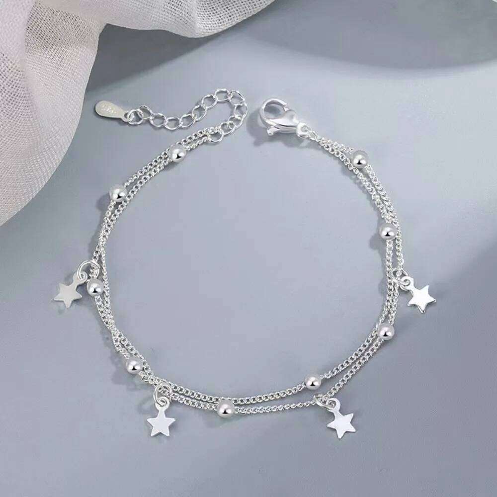 Nice 925 Sterling Silver star chain Bracelets Fashion cute gift Jewelry Charms for men Women Lady Wedding 18+5CM Z260313