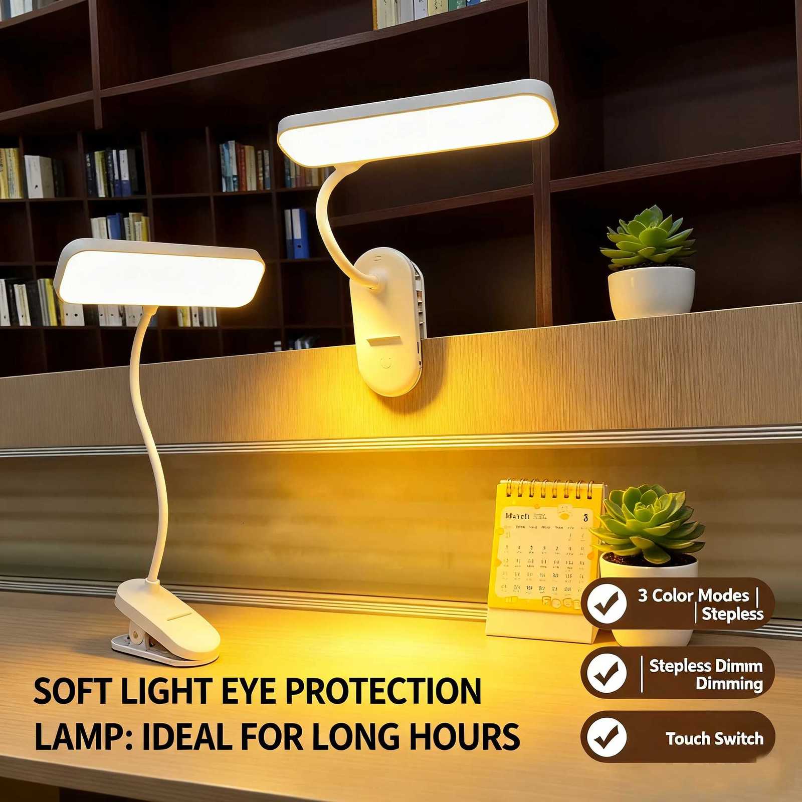 LED Clip-On Desk Lamp 3-Color Temperature Adjustable Touch Control Ideal for Office Work Student Study and Reading Y260314