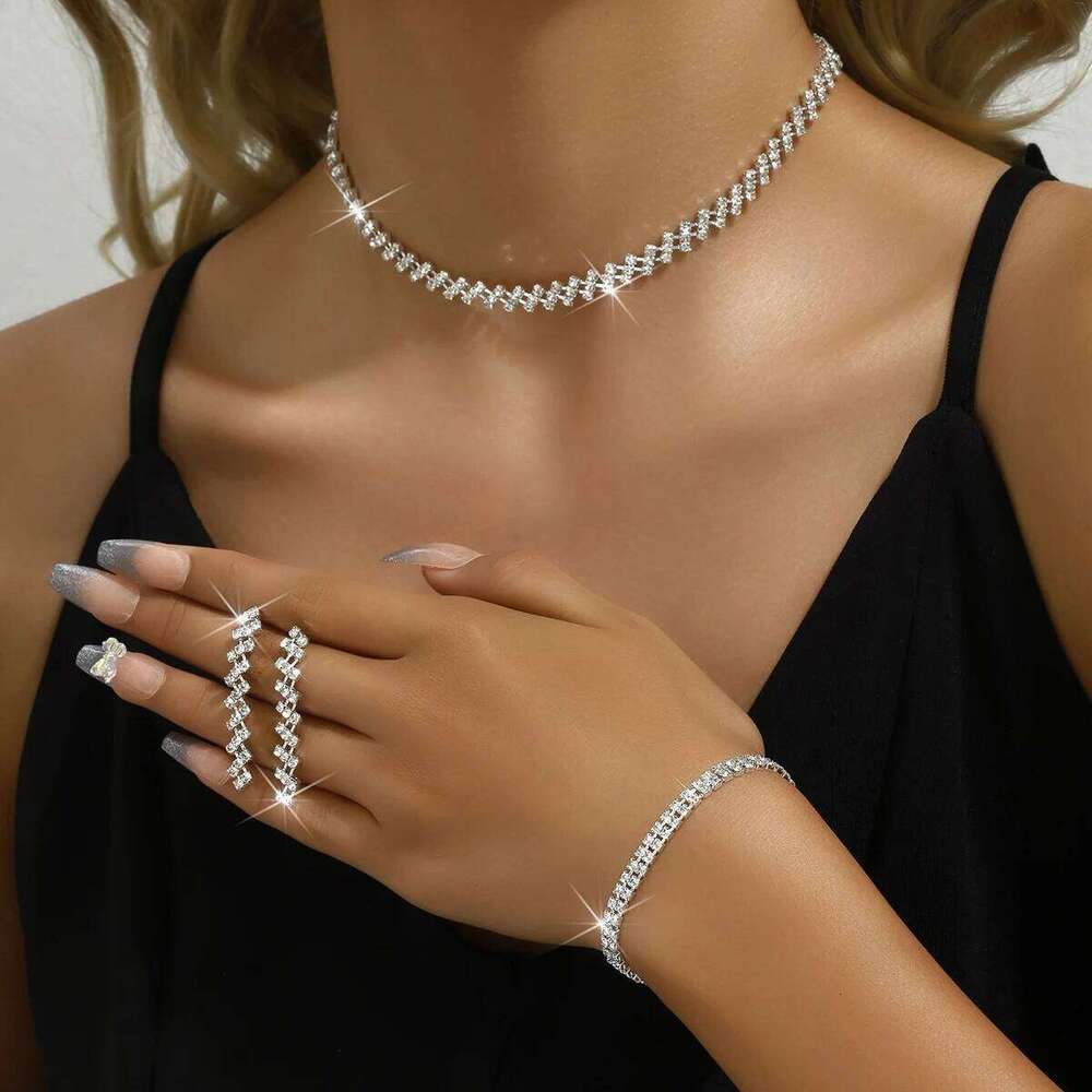 4pcs Women's Jewelry Set Rhinestone Necklace Earrings Bracelet Wedding Dress Accessories Z260313