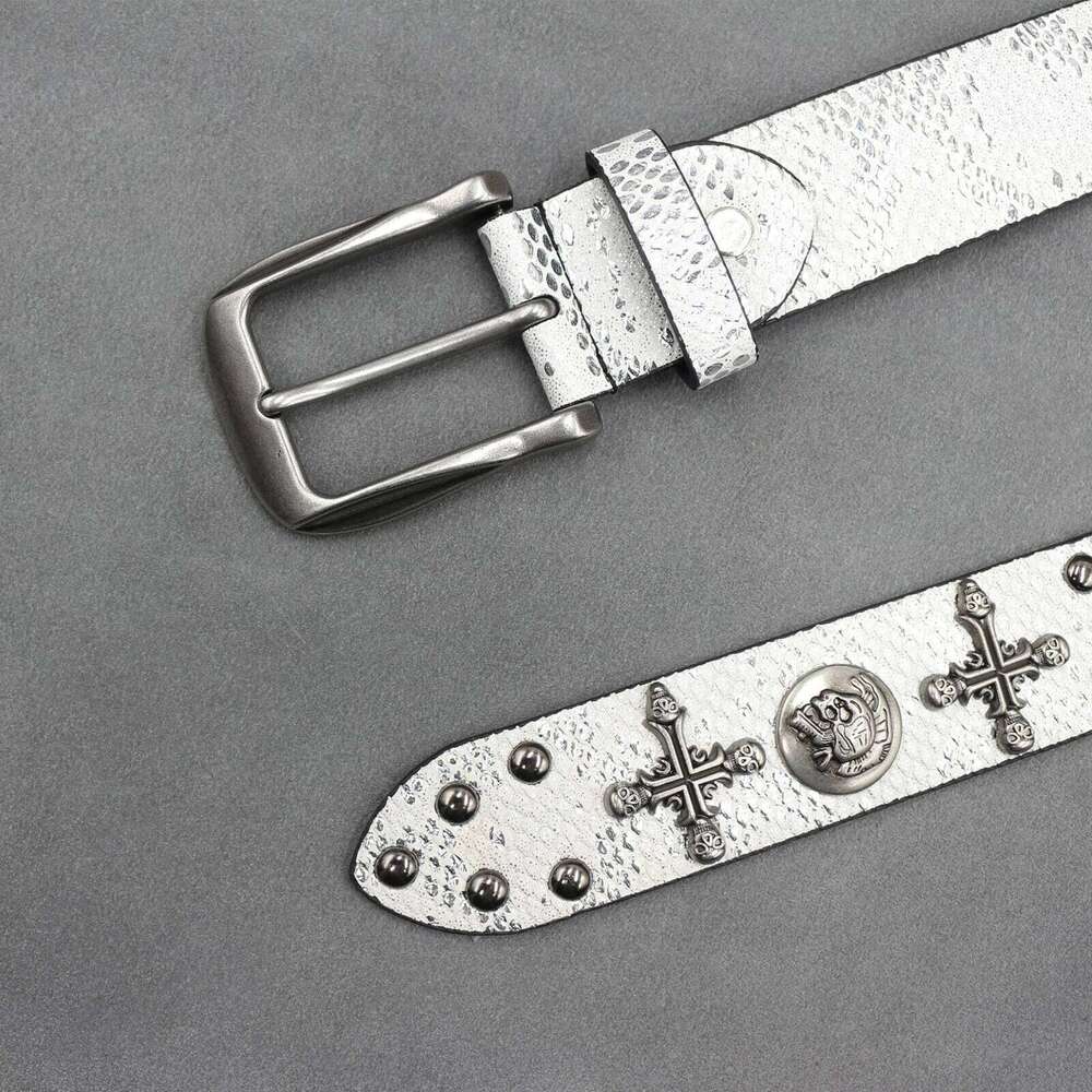 Y2K Punk Men Leather Male Cowboy Rock Rivet Black Strap Ceinture Homme Riem Jeans Studded Western Belt Z260226