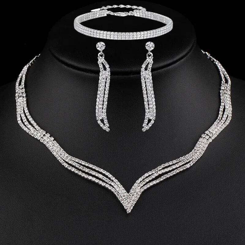 4PC Women's Fashion Copper Inlaid Diamond Claw Chain Cone Necklace Earrings Bracelet Set Wedding Party Festival Gift Z260313
