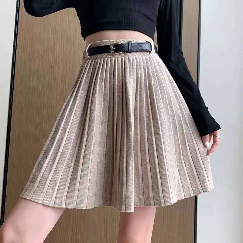 Elegant Aesthetic Pleated Women High-End Luxury Knitted Short Skirts for Woman Autumn Classic Elastic Waist A-Line Skirt Z260314