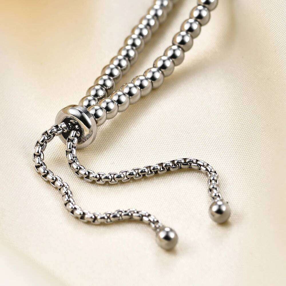 Simple titanium stainless steel bead 3MM string bracelet, adjustable round 26 English letters Z260313