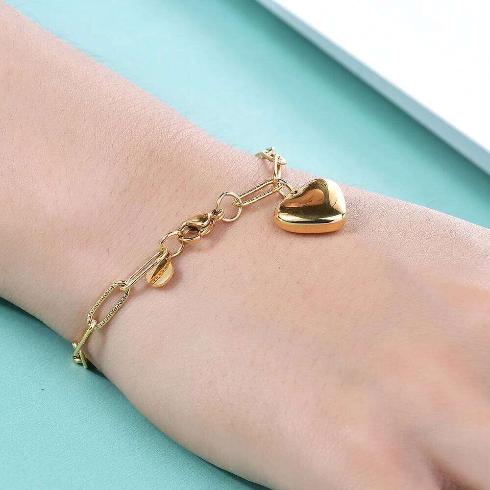 VQYSKO Stainless Steel For Women Heart Pendant Fashion Chain Bracelets women Thick Bracelet Jewelry Z260313