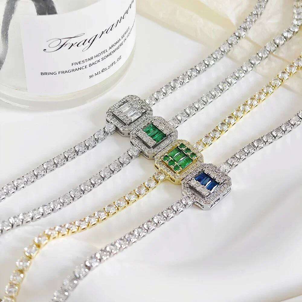 Luxury Green Blue Rectangle Charm Silver Color on Hand Bracelet for Women Wedding Girl Gift Wholesale Free Shipping Items S8151 Z260313