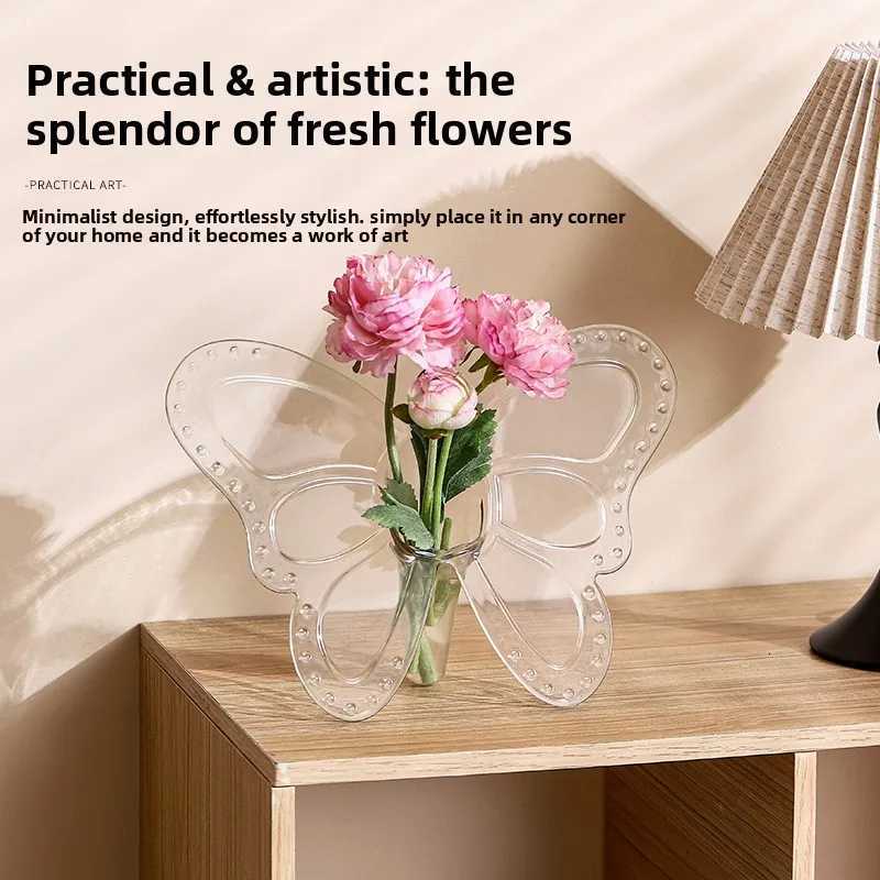 Clear Acrylic Butterfly Vase Acrylic Frame Vase Art Deco Decoration for Consoles and Various Desktops Housewarming Gifts Y260314
