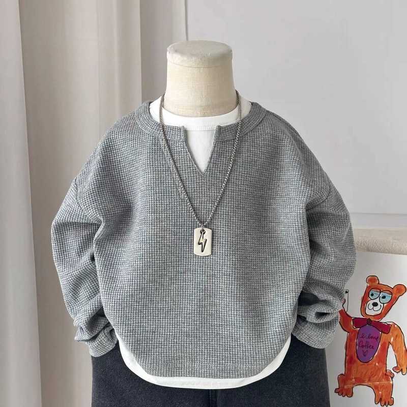 Clothing Sets Children's Sweatshirt Spring and Autumn New Korean Style Boys' Autumn Waffle Fake Two-Piece Sweatshirt Baby Versatile Top