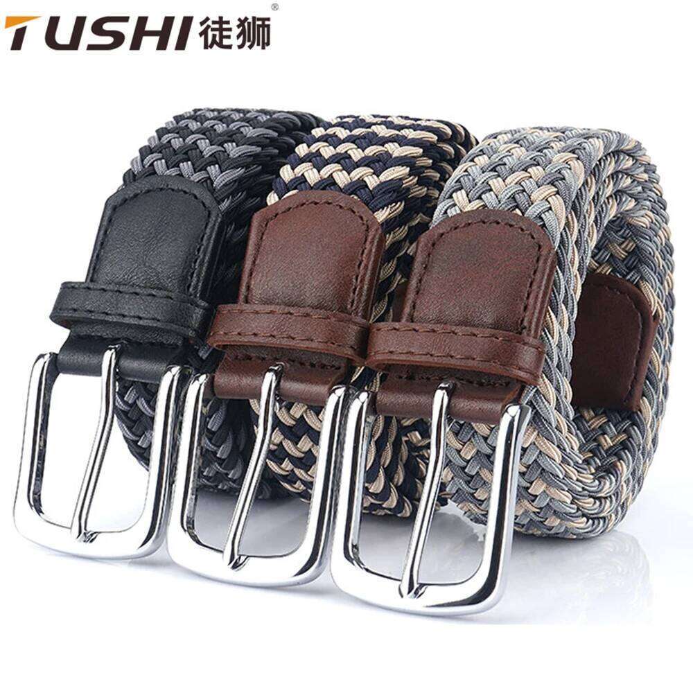 TUSHI New Mens Non-hole Woven Elastic Stretch Canvas Female Korean Style Versatile Student Pants Denim Belt Luxury Z260226