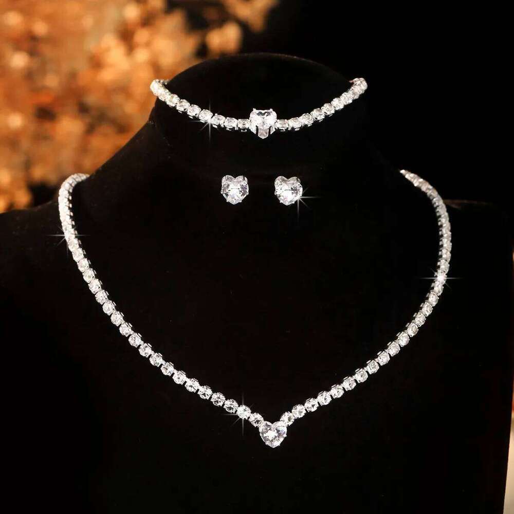 Ladies' Fashion, Heart-Shaped Crystal Zircon Earrings, Necklace Set, Bride'S Wedding Dress, Jewelry And Accessories Z260313