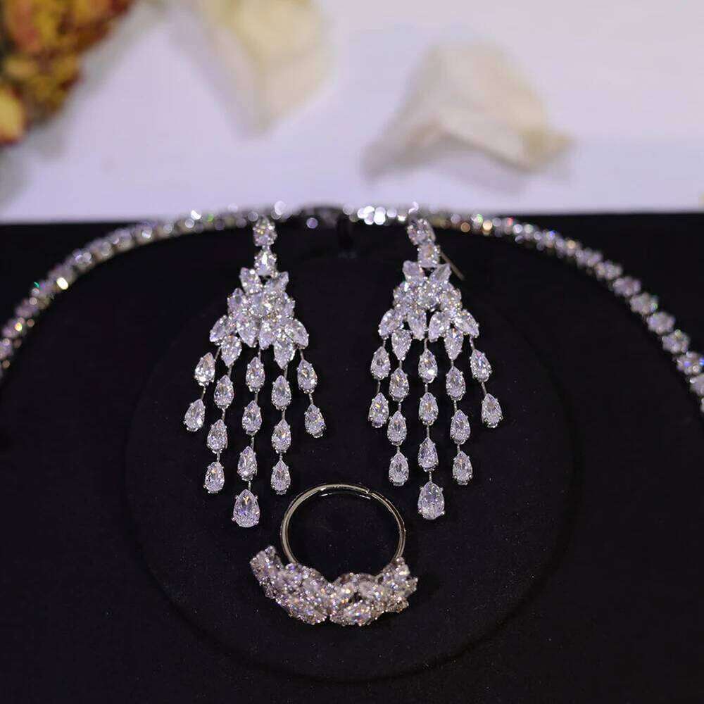 Sparkling Bridal Necklace Full Zircon Jewelry Sets For Women Party, Luxury Dubai Nigeria Wedding Bridesmaids Accessories Z260313