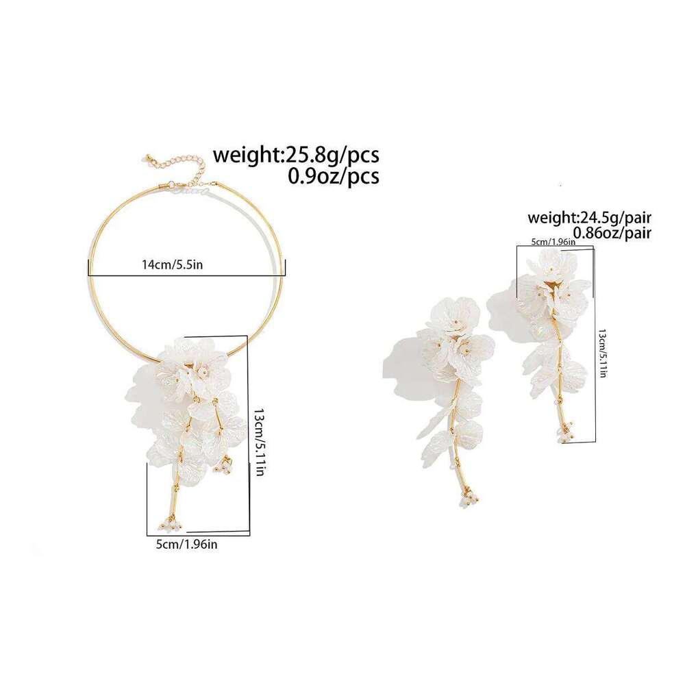 Ingemark Creative Punk Torques Chain Necklace Women Elegant White Flower Hanging Drop Earrings Wed Bridal Jewelry Set Z260313