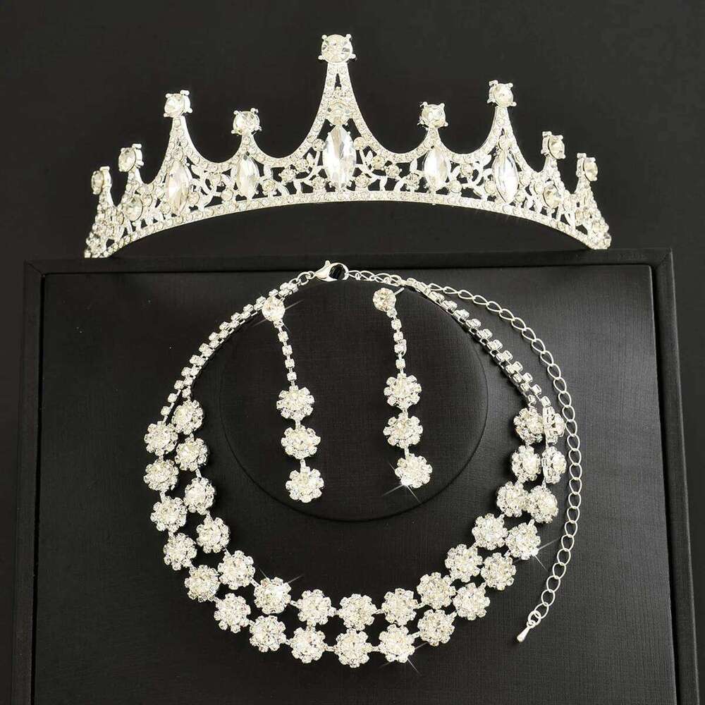Ladies' Fashion Flower Light Luxury Style Crown Necklace Earrings Jewelry Set Suitable for Wedding, Party, Festival Gifts Z260313