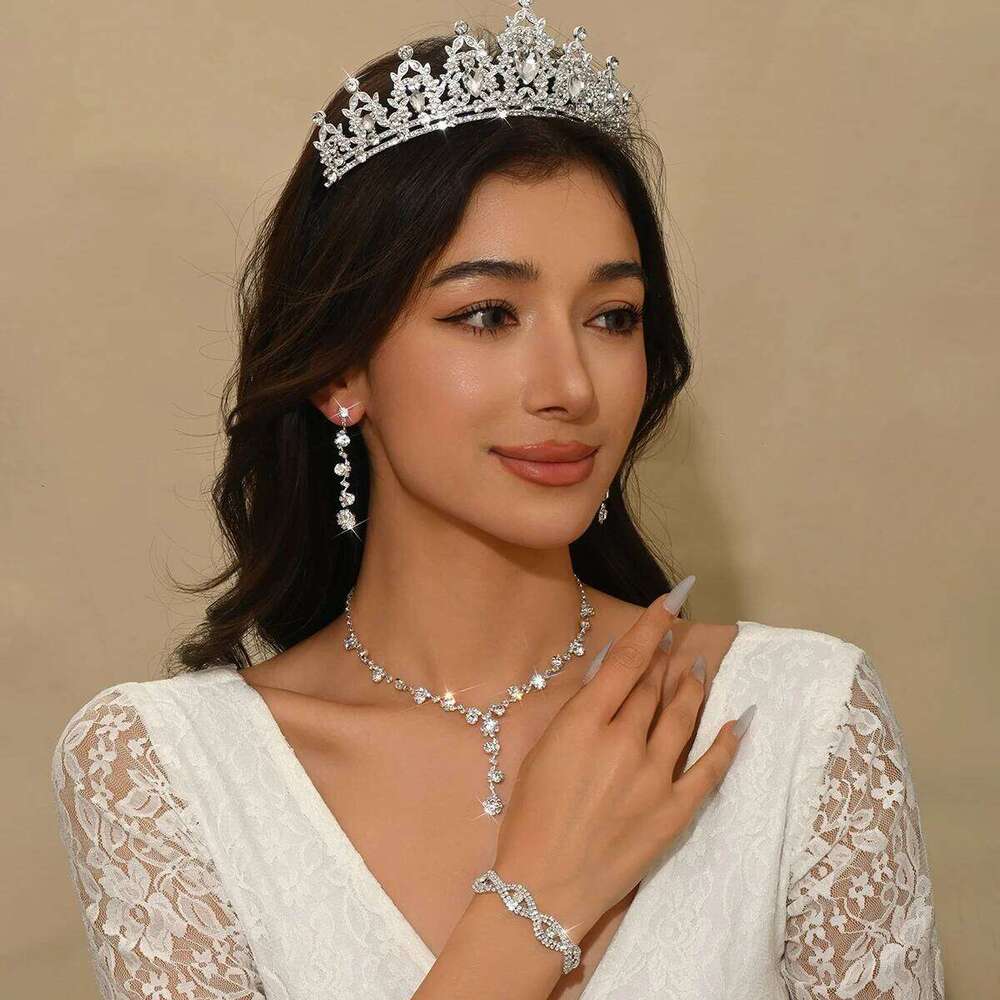 Ladies' Fashion Waterdrop Geometric Simplicity Gorgeous Elegance Crown Necklace Earrings Bracelet Jewelry Set Z260313