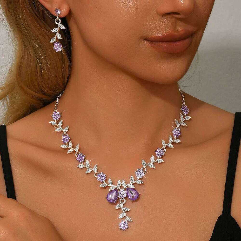 European and American cross-border e-commerce droplet branch leaf bride necklace two-piece set of banquet accessories Z260313