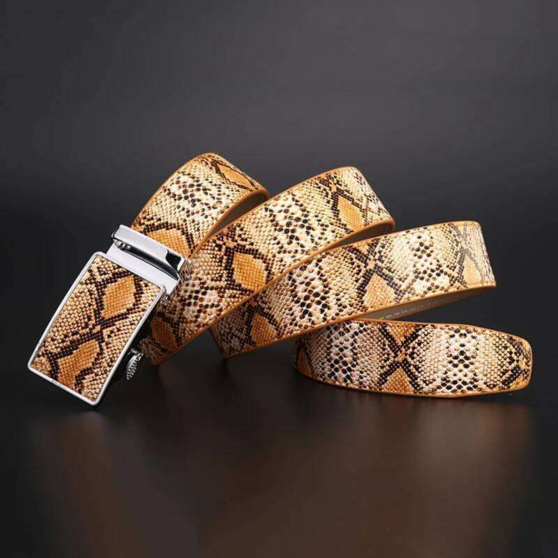 Punk Rock Metal Long Buckle Belt Pattern Belts For Men Fashion Casual Faux Leather Straps Classic Snake Skin Waistband Z260226