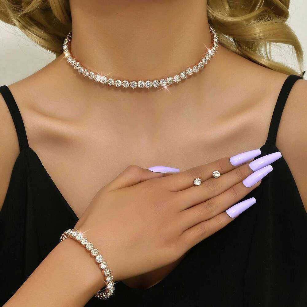 4 pieces of women's fashionable minimalist necklaces with earrings, bracelets, jewelry sets, banquet and party accessories Z260313