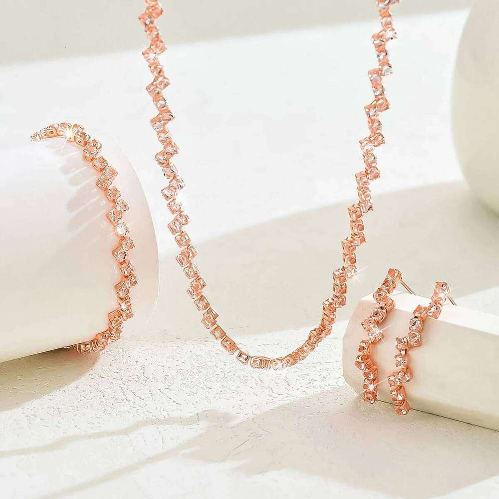 Copper Water Drill Jewelry Set Women Y2K Shiny Choker Necklace Earrings Bracelet Collarbone Chain Party Daily Fashion Accessorie Z260313