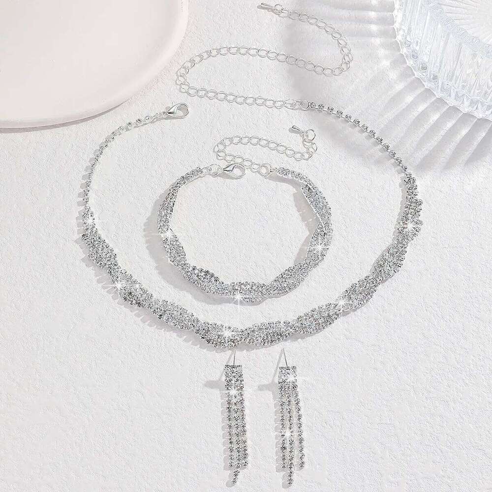 Shiny Copper Water Drill Necklace Earrings Bracelet Women Party Cocktail Daily Fashion Jewelry Z260313