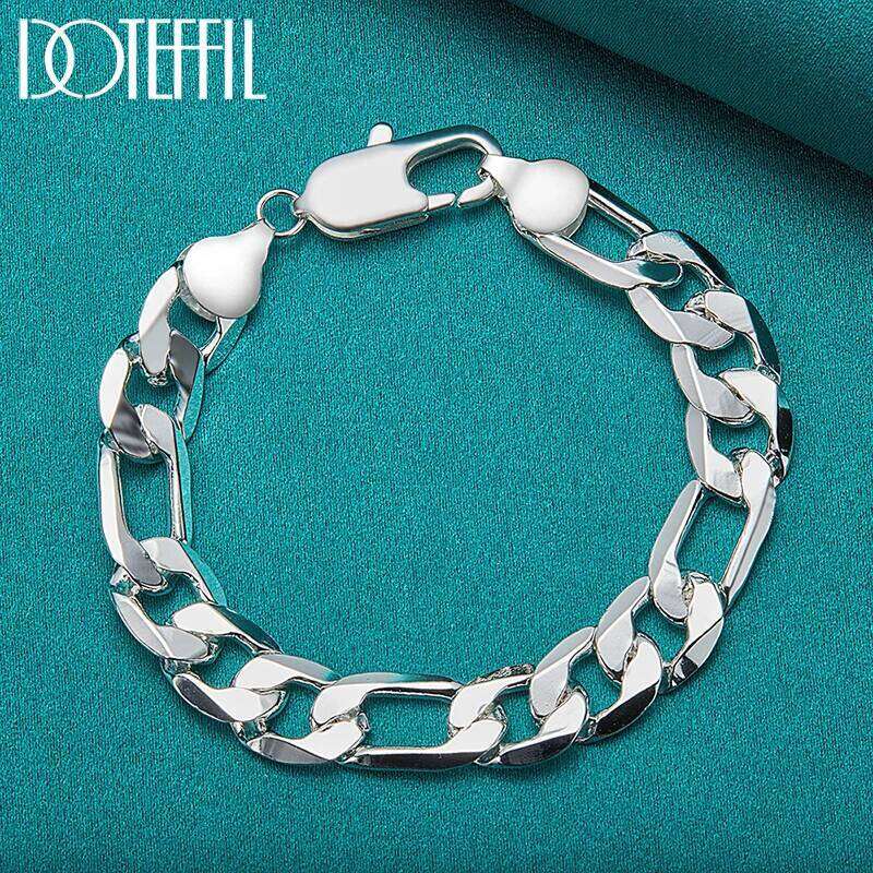 DOTEFFIL 925 Sterling Silver 12mm Side Chain Bracelet For Man Woman Charm Wedding Engagement Fashion Jewelry Z260313