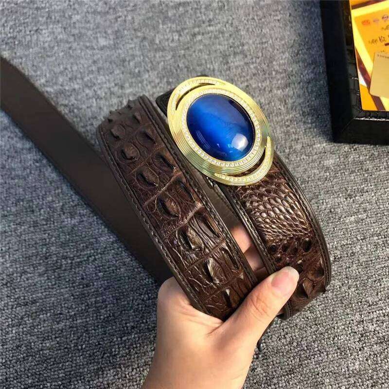 Authentic Real Crocodile Skin Blue Diamond Steel Buckle Businessmen Waist Strap Belts Genuine Alligator Leather Male Belt Z260226