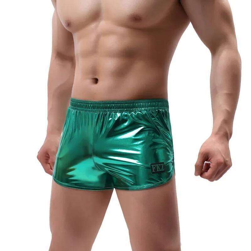 Mens Board Shorts Swimming Trunks Low RiseBikini Swimwear Faux Leather Beachwear Surfing Pants Z260314
