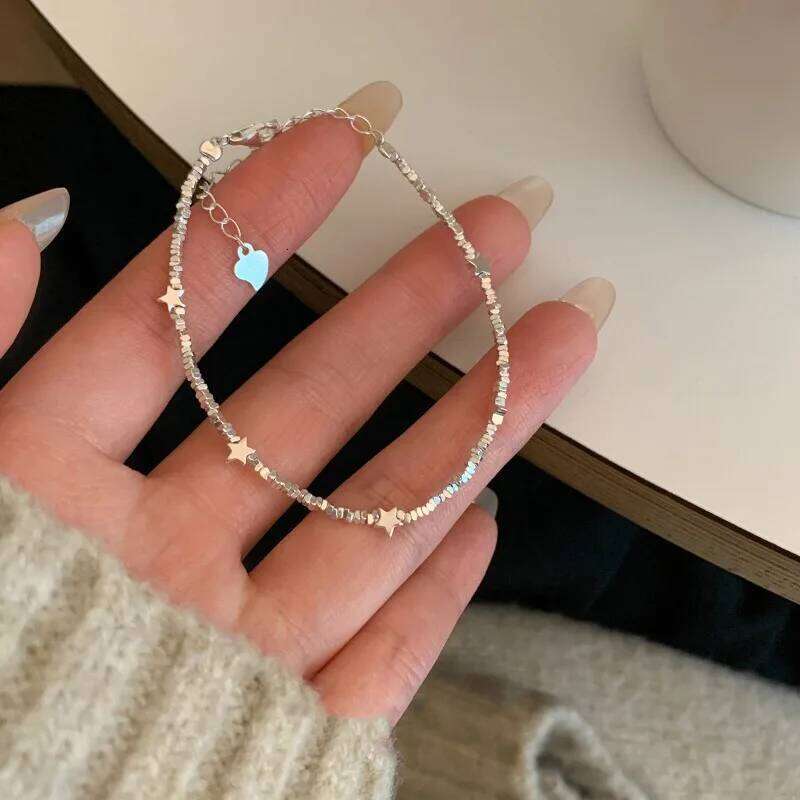 New Chinese Style 925 Sterling Silver Five-pointed Star Beaded Bracelet for Woman Girl Summer Jewelry Accessories Colorfast Gift Z260313
