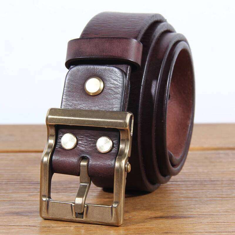 Retro Heavy Metal Rock Style Brass Pin Buckle Casual Men's Leather Vintage Luxury Handmade Top Layer Cow Jeans Soft Belt Z260226
