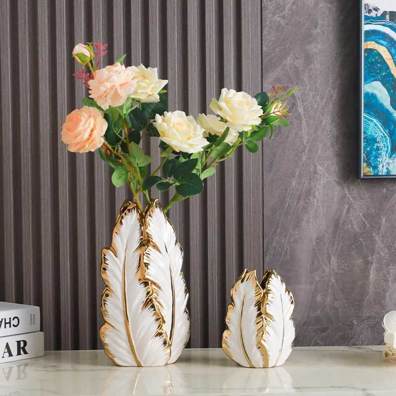 Nordic light luxury gold painted ceramic high-end vases personalized living room porch decoration TV cabinet creative home d Y260314