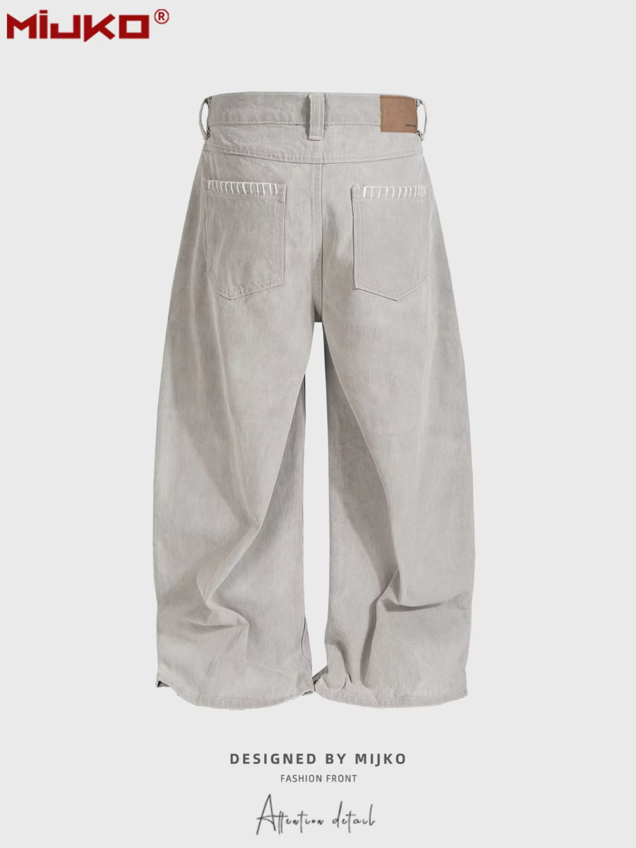 MIJKO Unisex Snap-Front Pant Washed Gray Casual Work Pants for Men And Women Comfortable Silhouette Design Z043#