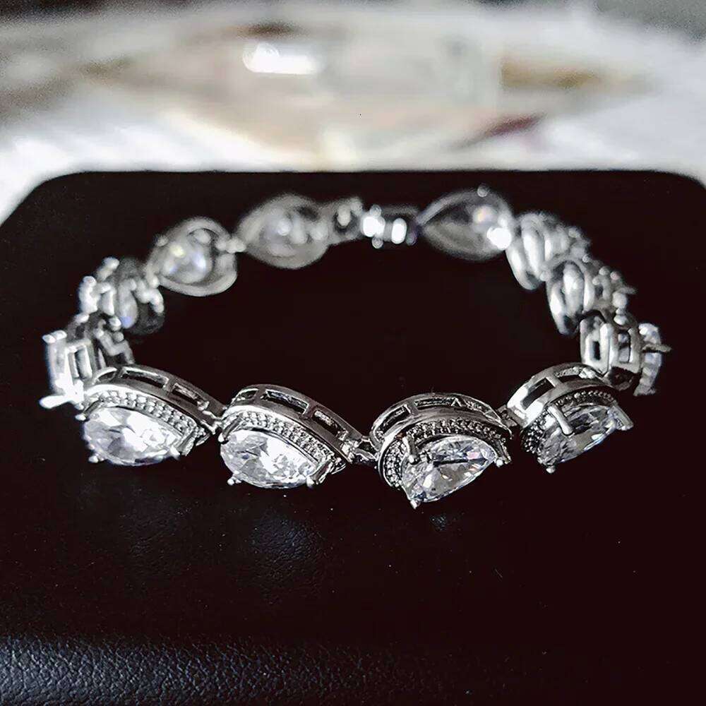 2025 New Luxury 18CM Angel Tears Pear silver color on hand Bracelet Bangle For Women Anniversary Gift Jewelry Bulk Sell S5448 Z260313
