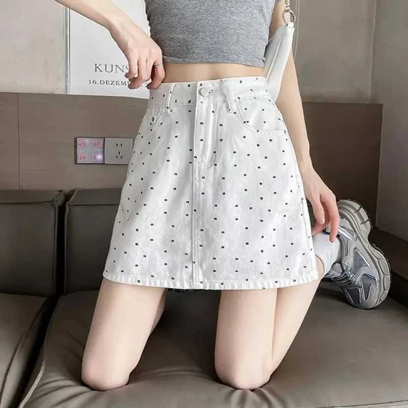 Summer Lady Slim Fit High Waist Denim Skirt s Chic Fashion Wave Point Jeans Dress Women Korean Thin Daily Short Skirt M260316