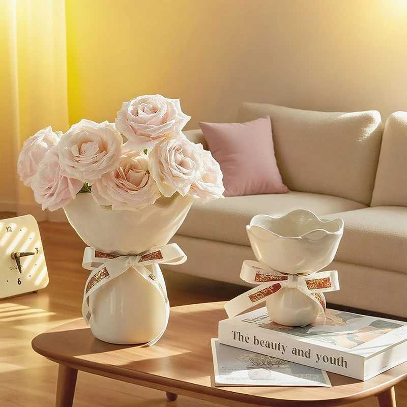 Light Luxury Ceramic Flower Vase Hydroponic Small Vase Wedding Decoration Ornament Living Room Study Room Home Decoration Y260314
