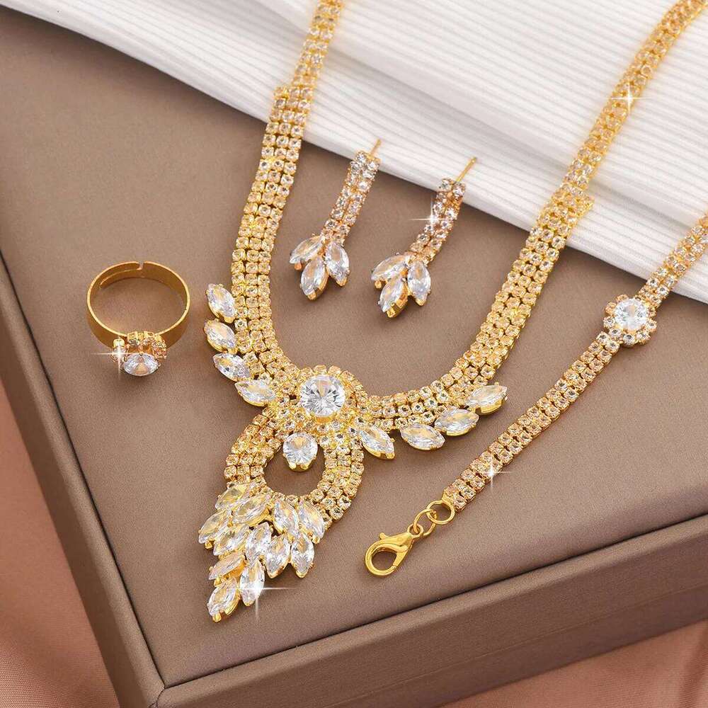 Bridal Fashion Angel Wings Water Drop Design Necklace Earrings Bracelet Ring Set Light Luxury Style Jewelry Z260313