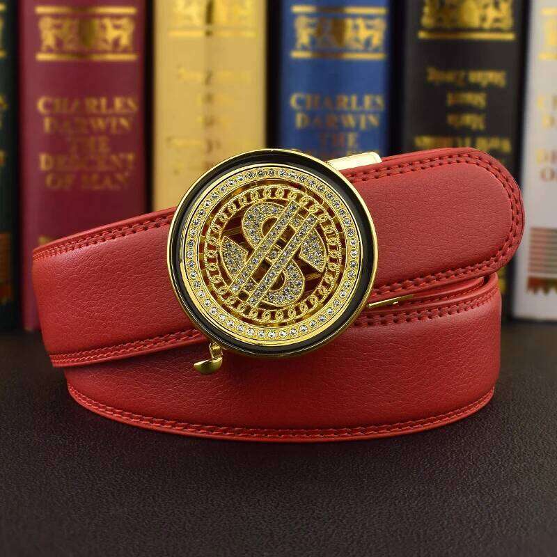 2024 new Luxury Genuine Leather Men Automatic Jeans Rhinestone Metal Rotatable Buckle Business Belt ceinture homme Z260226