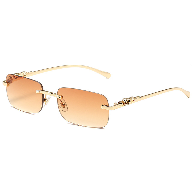 Luxury Brand Designer Sunglasses New Frameless Square Sunglasses For Men And Women Retro Cheetah Decorative Sunglasses Leopard Head Metal Sunglasses
