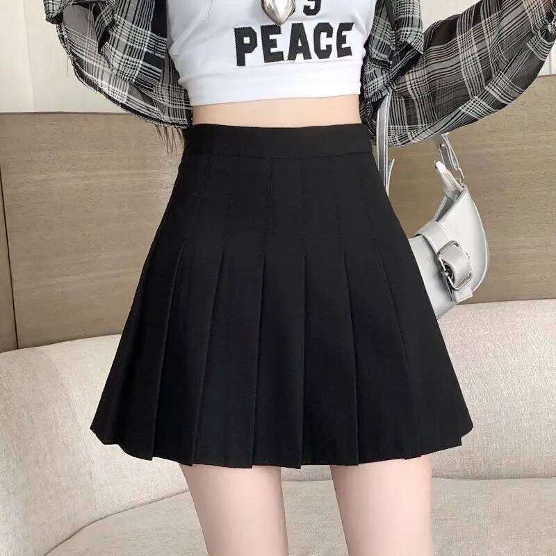 Autumn and winter new pleated women's half Korean high waist slim mini Preppy style side zipper A-line skirt Z260314