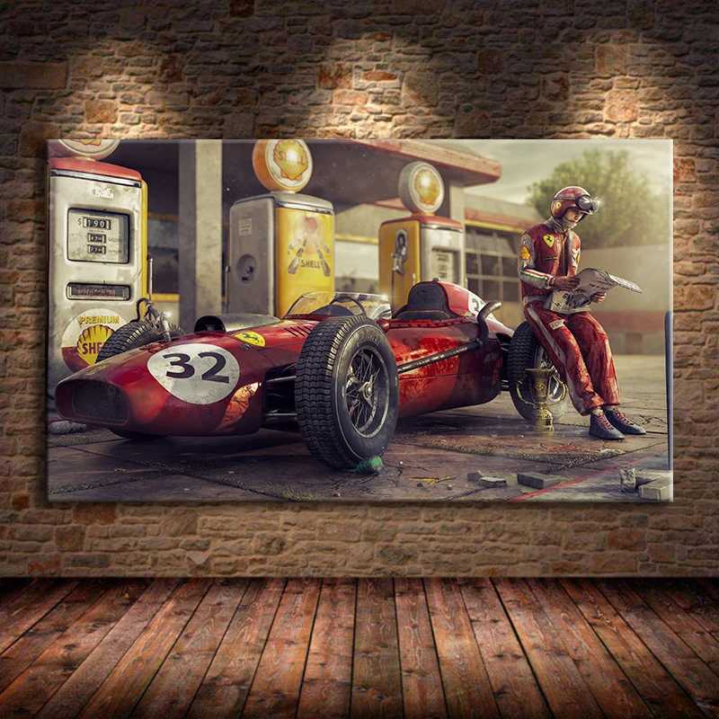 Vintage Car Poster Ferraris Classic Racing F1 Race Car Artwork Wall Art Picture Print Canvas Painting For Home Living Room Decor D260314