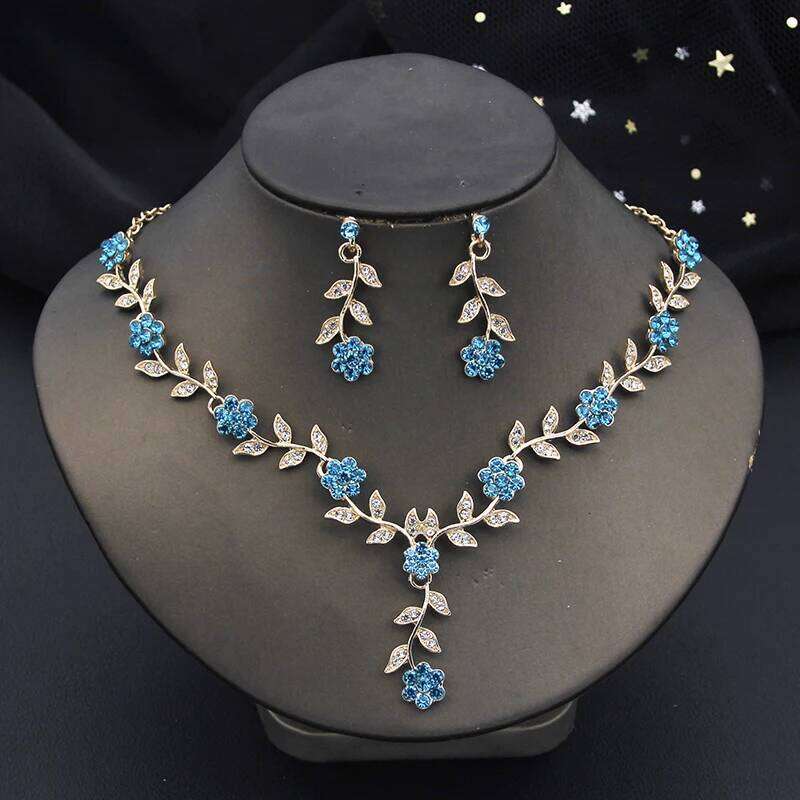 Exquisite 16 Colors Flower Jewelry Rhinestone Pendant Party Women Fashion Romantic Wedding Necklace Earring Set 3pcs Gifts Z260313