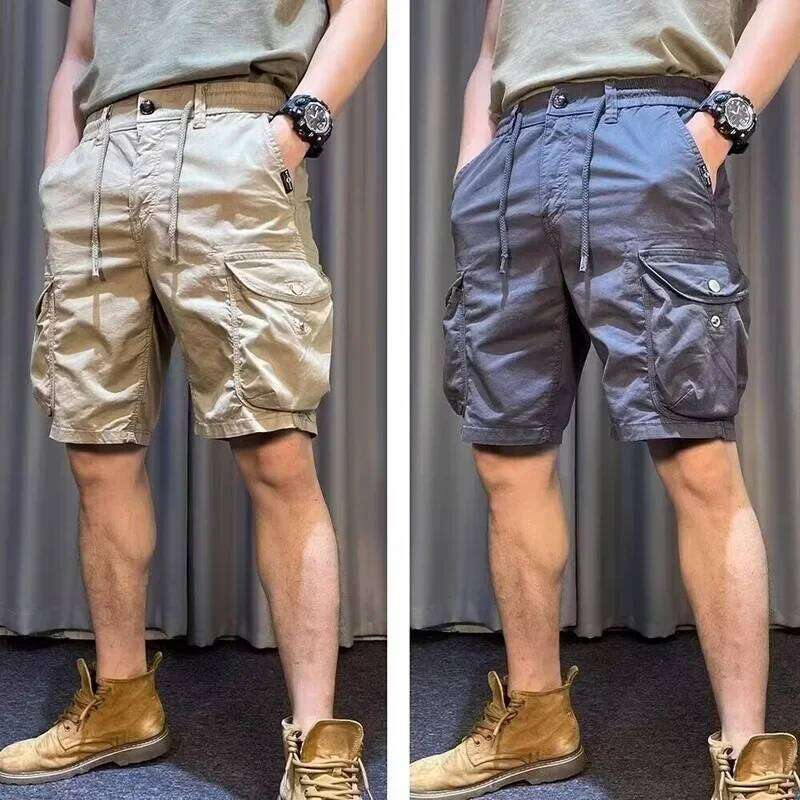 Hot Sale Multiple Pockets Solid Color Length Mid Trousers Men New 2025 Summer Cargo Shorts Male Fashion Loose Fit Casual Pants Z260314