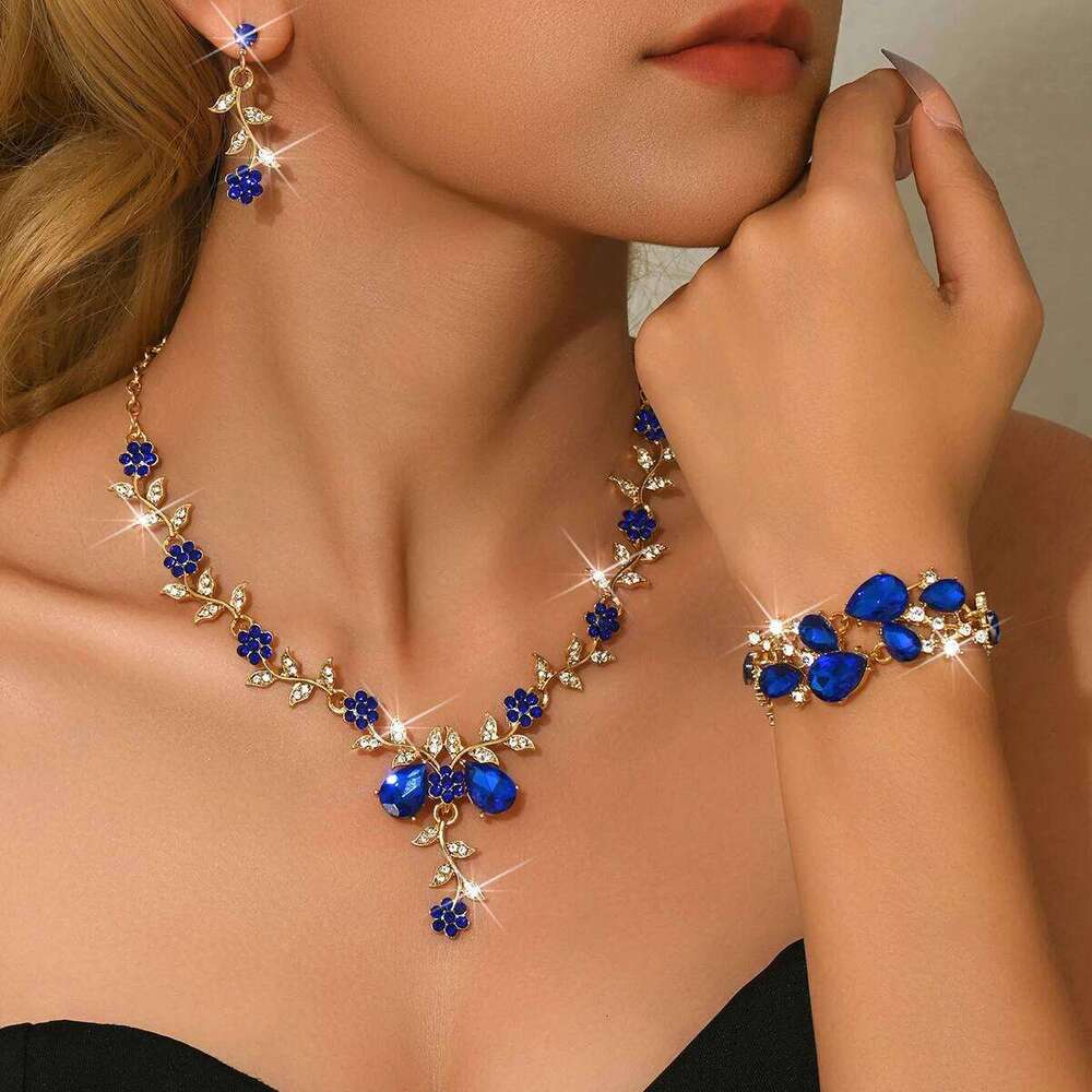 Women's Luxury Crystal Leaf Flower Jewelry Set - Bridal Necklace Earrings Bracelet for Wedding Evening Party Z260313
