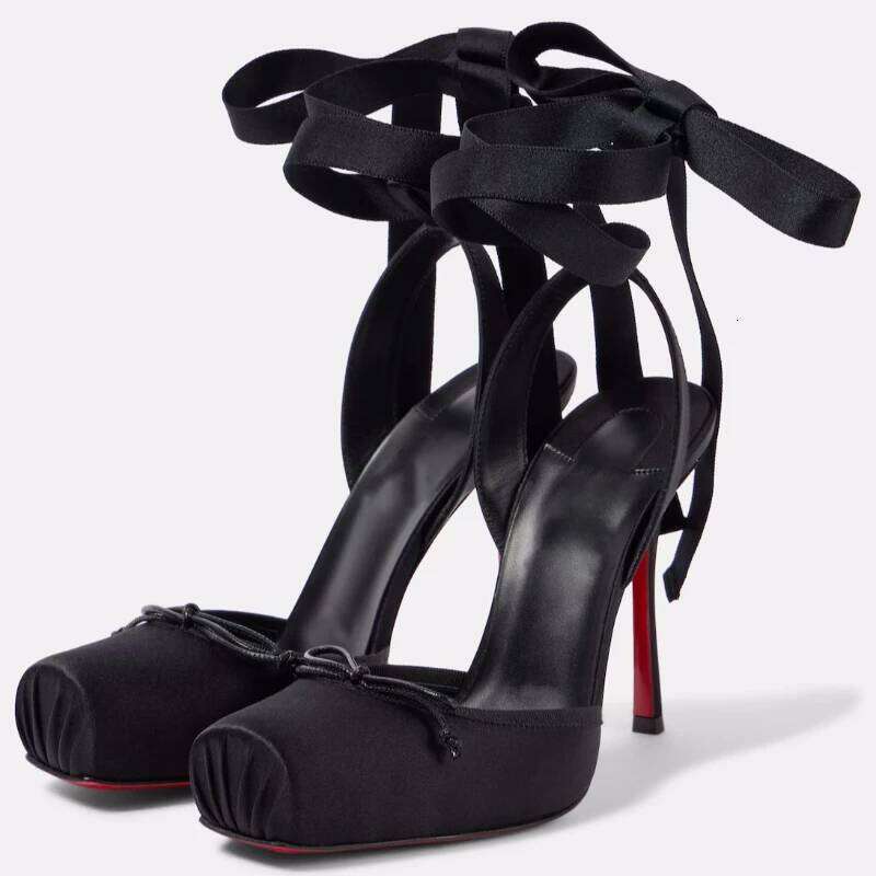 Luxury Brand Ballet Women Ankle Strap Satin Square Toe Dress Shoes Hollow Fashion Elegant High Heels Sandals Ladies Pumps
