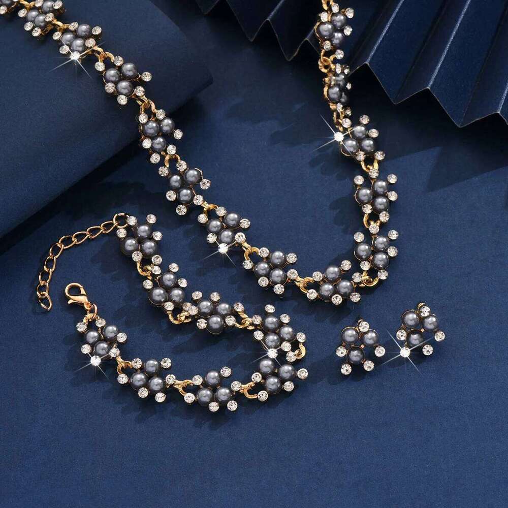 4PC Women's Fashion Imitation Pearl Necklace Earrings Bracelet Jewelry Set Suitable for Wedding, Party, Festival Gifts-8532 Z260313