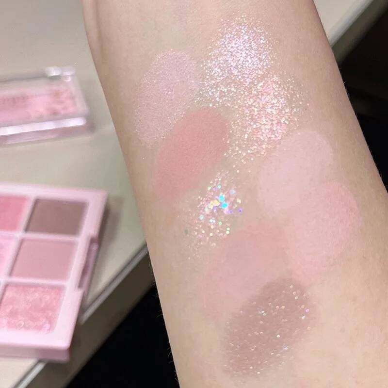 Nine-color Eyeshadow Palette Romantic Cherry Peach Brown Pearly Matte Glitter Eye Shadow Blush Pigment Shiny Long-lasting Makeup