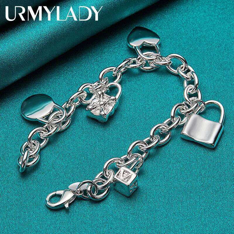 URMYLADY 925 Sterling Silver Lock Pendant Bracelets For Women Men Wedding Party Fashion Jewelry Z260313