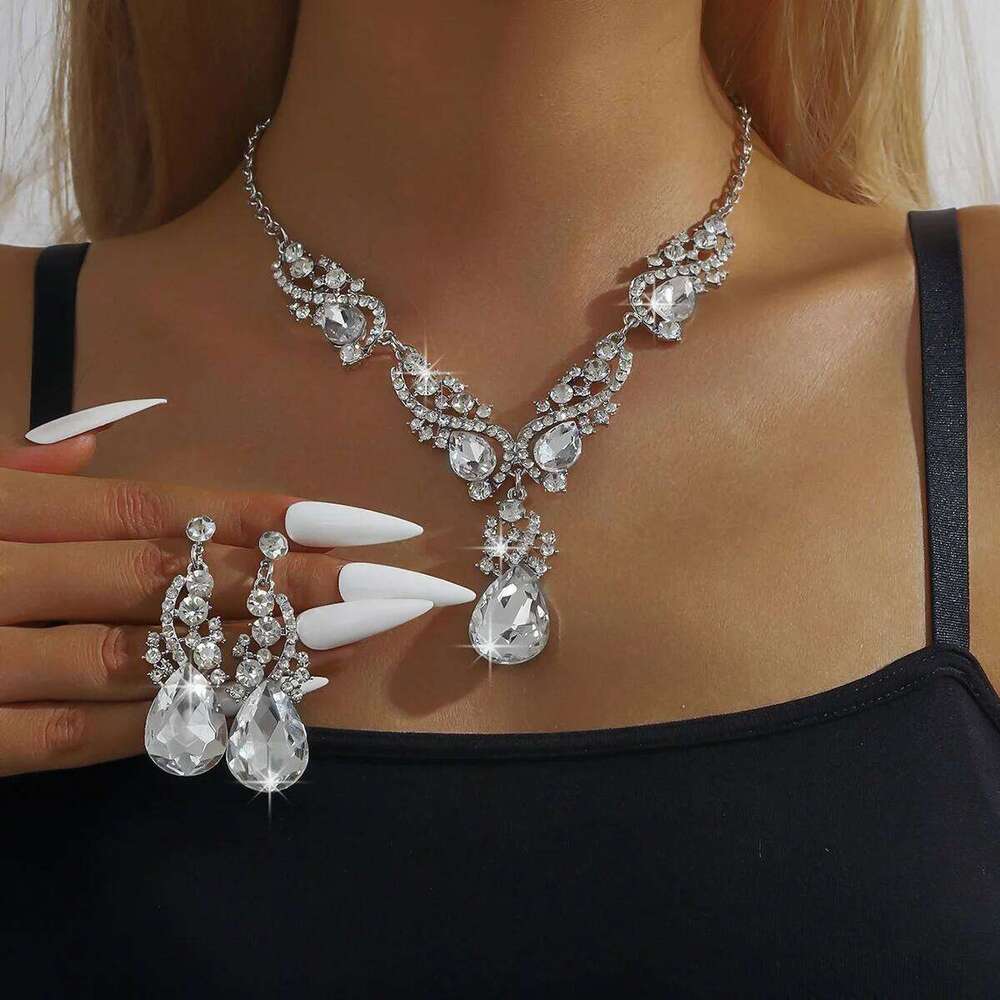 3pcs women's jewelry set with rhinestone crystal necklace earrings, bridal wedding accessories Z260313