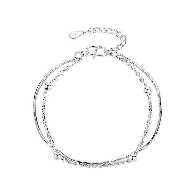 CIAXY Silver Color Double Layer Snake Bone Bracelet Female Interval Round Beads Bracelets Korean Small Fresh Jewelry Gifts Z260313