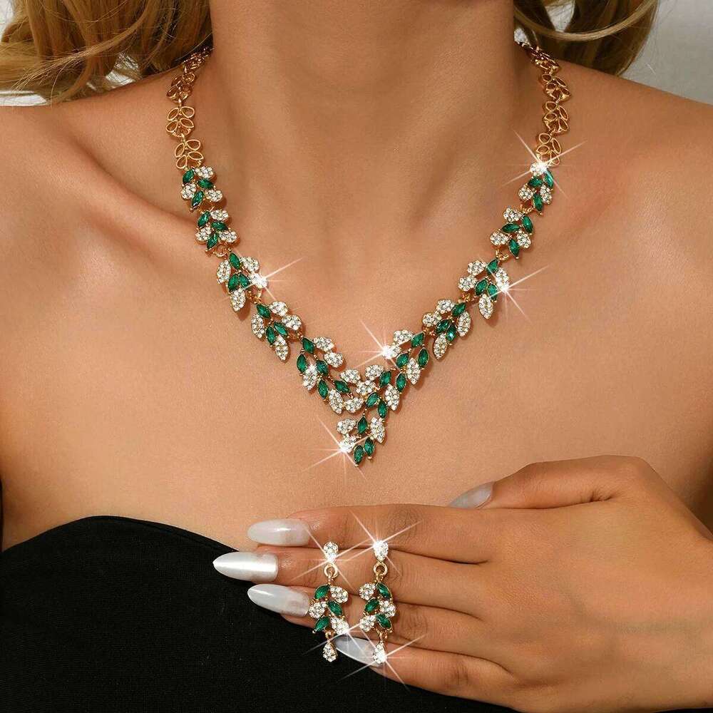 Cross border alloy necklace earring set for brides, wedding accessories, banquet dresses, and women's jewelry matching Z260313